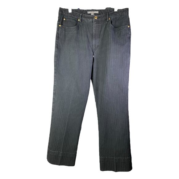 Saks Fifth Avenue Pants Women 40 Black Straight Leg Cotton Jean High-Rise Hemmed - Picture 1 of 7